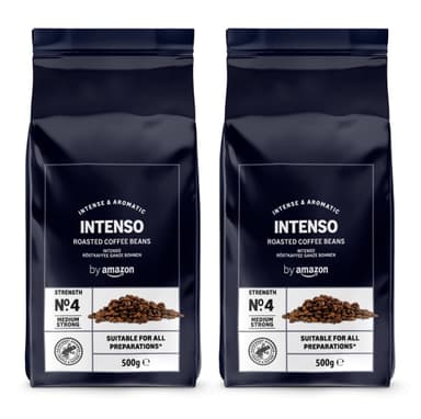 by Amazon Granos de Café Intenso, Tostado Ligero, 1kg (2 Paquetes de 500g), Certificado por Rainforest Alliance - Amazon
