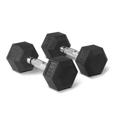 Amazon Basics Set de mancuernas hexagonales con recubrimiento de goma, 5 kg, Negro - Amazon