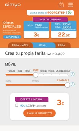 Llamadas ilimitadas + 75GB por 3€