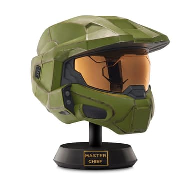 Halo - Casco de Lujo Jefe Maestro con soporte - Casco con luces LED en cada lado - Pintura bélica dañada - Sin SFX - Talla única - Amazon