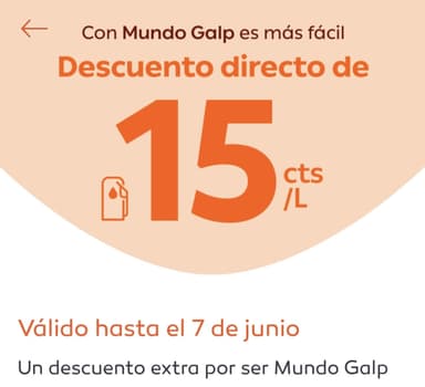 15 céntimos de descuento por litro en GALP. Todos los combustibles - Galp