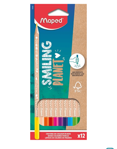 Maped Lápices de Colores Colección Smiling Planet Estuche de 12 Unidades Minas Resistentes - Diseño Lúdico - Fabricados con Fibra de Madera - Amazon