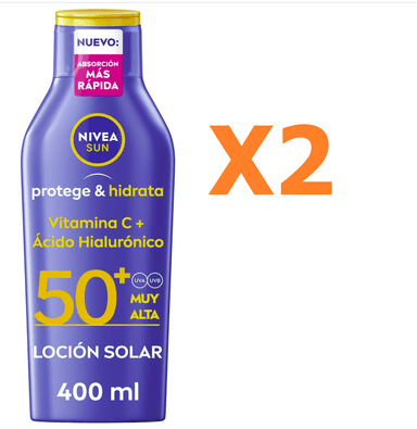 NIVEA SUN Leche Solar FP50+ - Protector Solar Corporal - Protección UVA/UVB, 2 x 400ml. - Amazon