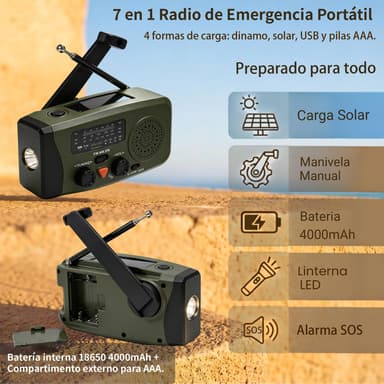 Radio Emergencia RD3 2000mAh: Solar + Manivela + Linterna LED + SOS + Powerbank - Amazon