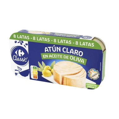 3 X Atún claro en aceite de oliva Classic Carrefour pack de 8 latas de 52 g. KG €10,56 - MAÑANA DÍA DEL CLUB QUEDA A €11,20 - KG €8,976 - Carrefour