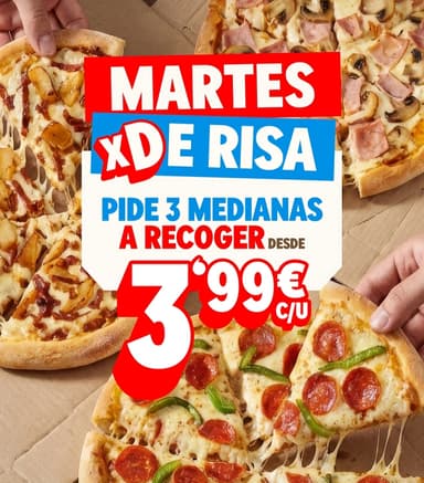 Domino's Pizza: 3 Medianas a 3'99€/u [Solo desde App. A Recoger. Todos los martes] - Domino's Pizza
