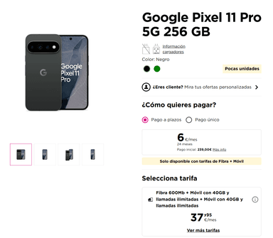 Google Pixel 11 Pro 5G 256 GB (1 Año de Permanencia Fibra+Movil) - Jazztel
