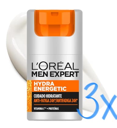 3 x L'Oréal Paris Men Expert Hydra Energetic Crema Hidratante Anti-Fatiga, 50ml Guaraná, Vitamina C y Proteínas, Reduce Signos de Cansancio, - Amazon