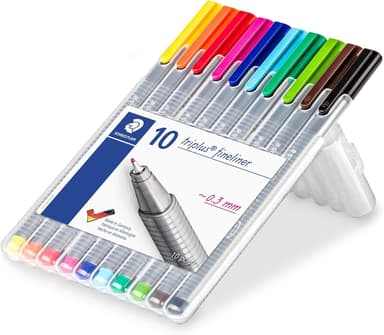 STAEDTLER. 10 Rotuladores de colores brillantes de punta fina multicolor. Punta revestida de metal, ergonómico, lavable - Amazon