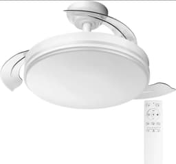 Ventilador techo, luz led, mando,temporizador, 8 velocidades, aspas retráctiles, 3 temperaturas de luz, CCT Silencioso, Intensidad Regulable