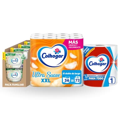 Lote Colhogar Hogar Completo: Papel Cocina Jumbo+ Papel Higiénico Ultra Suave XXL 36 rollos + Toallitas - Amazon