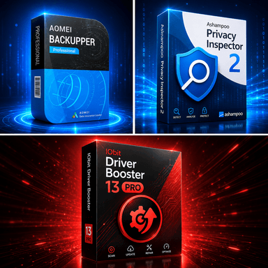 Aomei Backupper Pro (1 Año), Driver Booster 13 Pro, Ashampoo Privacy Inspector 2 - Computerbild