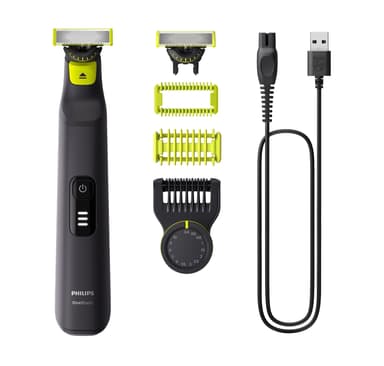 Barbero - Philips One Blade Pro QP6542/15, recorta, perfila y afeita, cara y cuerpo, 2 cuchillas 360, seco y mojado, 14 longitudes, 90 min - MediaMarkt
