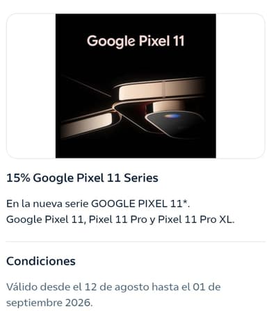 Pixel 11 por 649 eur, pixel 11 pro 719,15 eur o pixel pro XL 789,15 eur 15% [Con Waylet] - El Corte Inglés