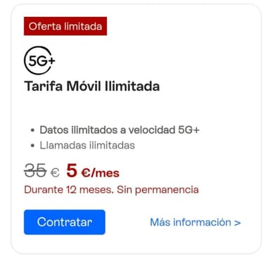 Contrato solo móvil Movistar llamadas y datos ilimitados a 5€/mes 12 meses (clientes Digi). Lo mismo en Digi cuesta 10€ - Movistar