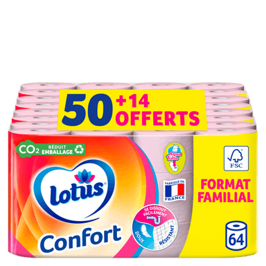 64 rouleaux de papier toilettes Lotus (0,26€/rouleau) - Intermarché