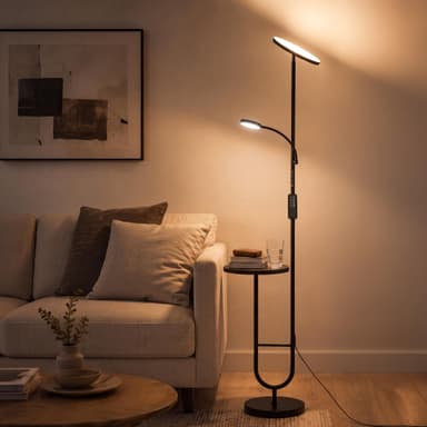 Occasion comme neuf: Lampadaire LED avec table LuminexDesigns - 36W + 7W dimmable avec télécommande, tête orientable, 2700K–6500K - Amazon