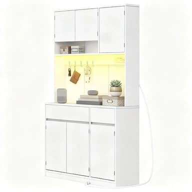 Meuble de Cuisine Polyvalent Multi-Fonctions HaluPeit - 40x100x180cm, Éclairage LED & Prises Intégrées, Blanc - JoyBuy