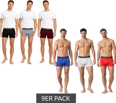 Lot de 9 Boxers Le Coq Sportif Basic pour homme - Tailles S à L, en coton, gris/bordeaux/noir ou rouge/gris clair/bleu - Outlet 46