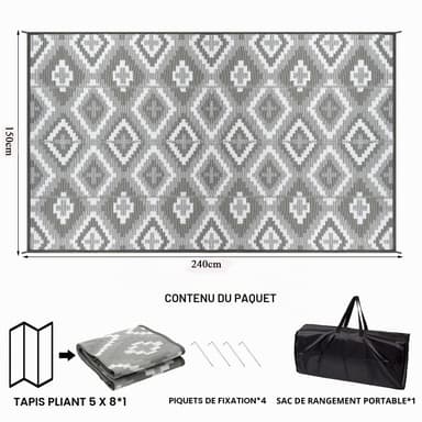 Tapis d’Extérieur Enyhom - 150x240cm, Réversible, Plastique Recyclé, Pliable, Résistant UV (Vendeur Tiers) - Amazon