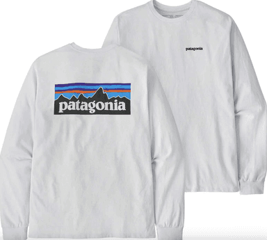 T-Shirt Manches Longues Patagonia P-6 Logo Responsibili-Tee - Coton Recyclé, Coupe Standard, Blanc ou Bleu, Taille M - Snowleader