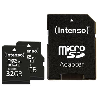 2 Cartes mémoire microSDHC Intenso Premium - 2 x 32 Go, Classe 10 UHS-I avec Adaptateur SD (jusqu'à 90 Mo/s) - Amazon