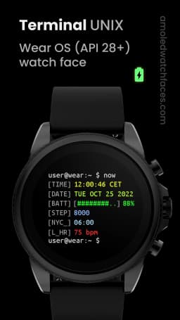 Cadran montre connectée Terminal Watch Face gratuit sur Android (Dématérialisé - Wear OS)