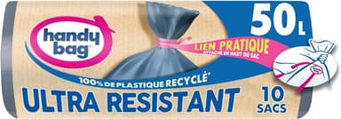 1 rouleau de 10 sacs poubelle à liens 50L Handy Bag- ultra résistant - Amazon