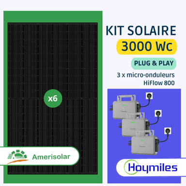 Kit solaire plug and play 3000 Wc Amerisolar - 6 panneaux bifaciaux 500 Wc, micro-onduleurs Hoymiles HiFlow, wifi, évolutif - Upwatt
