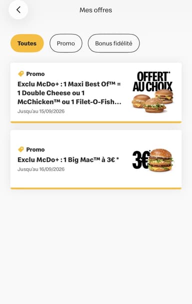 [Via app] 1 Big Mac à 3€ ou 1 menu Maxi Best Of acheté = 1 sandwich offert (sous conditions) - McDonald's