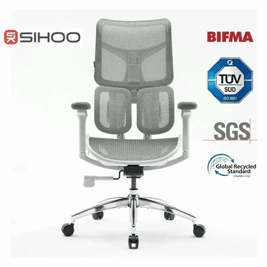 Chaise de bureau ergonomique SIHOO Doro S100 - Double soutien lombaire, Accoudoirs 4D, Inclinaison 135° (Blanc) - JoyBuy
