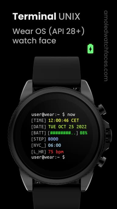 Cadran montre connectée Terminal Watch Face gratuit sur Android (Dématérialisé - Wear OS) - Google Play