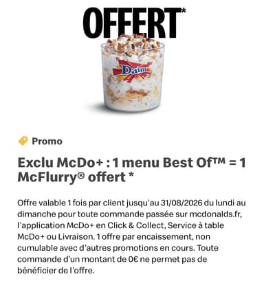 [McDo+] 1 menu Maxi Best Of acheté = 1 McFlurry offert (restaurants participants) - McDonald's