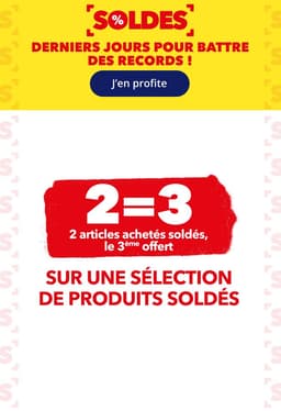 3 articles en soldes achetés parmi une sélection = Le 3ème offert (le moins cher)