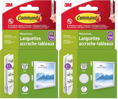 Lot de 16 Languettes Accroches Tableaux Command - Modèle Moyen, Poids jusqu'à 5,4 Kg, Blanc - Amazon
