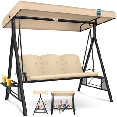 Balancelle de jardin 3 places Kesser avec toit pare-soleil et coussin d'assise - Beige ou Gris clair - Amazon