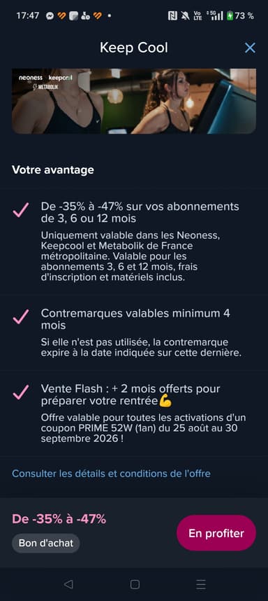 [Client Boursorama] Abonnement Salle de sport Neoness, Keep Cool et Metabolik Prime - 14 mois - Keep Cool