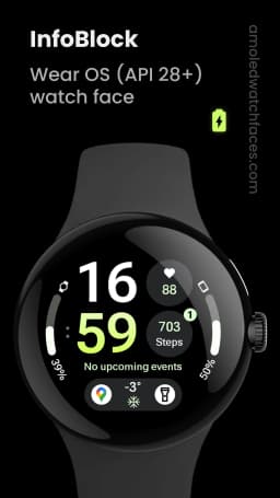 Cadran montre connectée InfoBlock Watch Face gratuit sur Android (Dématérialisé - Wear OS)