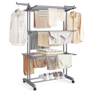 Étendoir à Linge Songmics LLR701G01 - Séchoir Mobile, à 4 Niveaux, avec Roulettes, Pliable, 63,5x128x173cm - Amazon