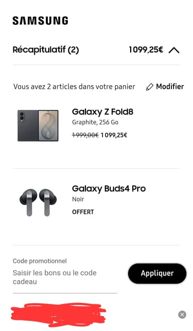 [Samsung+] Smartphone Samsung Z Fold 8 256 Go + écouteurs sans fil Galaxy buds 4 Pro (via paiement PayPal) - Samsung