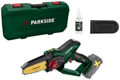 Mini-Tronçonneuse sans fil Parkside 20V Édition 30 Ans - Longueur Coupe 15cm, avec Coffret de Rangement, vendu sans batterie, ni chargeur - Lidl