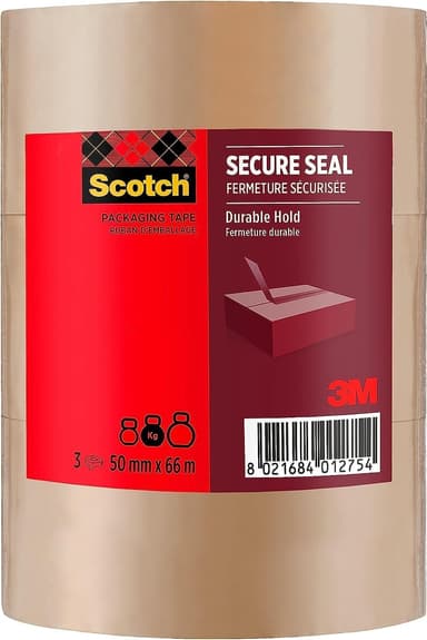 3 Rouleaux de Scotch Ruban d’Emballage Secure Seal, Marron, 50 mm x 66 m - Amazon