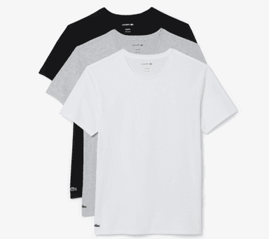 Lot de 3 t-shirts Lacoste Noir Gris ou Blanc - 100% coton, coupe regular, col rond, du S au XL - La Redoute