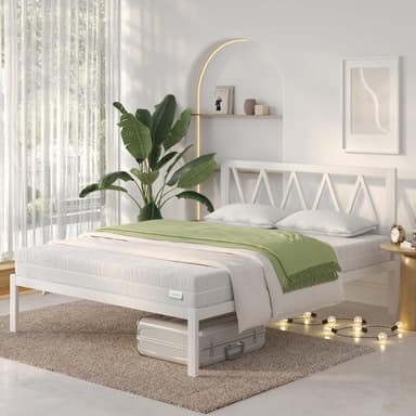 Structure de lit Novilla - 140 x 190 cm, avec tête de lit, Lattes en Bois, Assemblage Facile, Blanc - Amazon