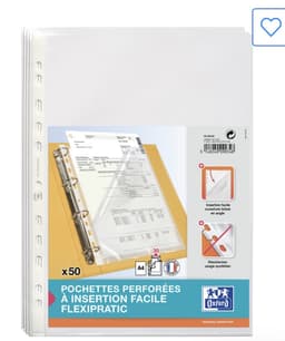 [Dès 50€ d'achat] 50 pochettes perforées A4 Oxford Flexipratic (via 7.5€ sur la carte)