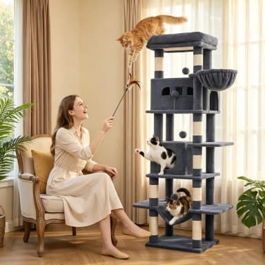 Arbre à chat géant 212,5 cm Halupeit 6 niveaux / 8 poteaux sisal - JoyBuy