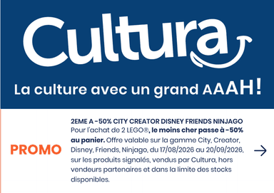 50% de réduction sur le 2ème Lego City, Creator, Disney, Friends, Ninjago (sur une sélection, sur le moins cher) - Cultura