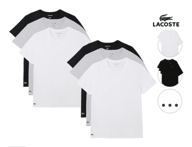 Lot de 6 t-shirts Lacoste Lounge - Homme (col V ou col rond) - IBOOD