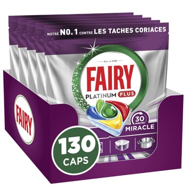 Lot de 130 Tablettes Lave-Vaisselle Fairy Platinum Plus Tout-en-1 Miracle 30 Mins (Via Abonnement Prévoyez & Economisez) - Amazon
