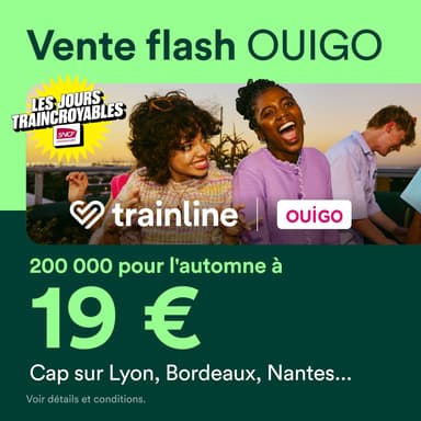 Vente flash Ouigo : 200 000 billets à 19€ (trajets du 8 septembre au 13 décembre 2026) - Trainline